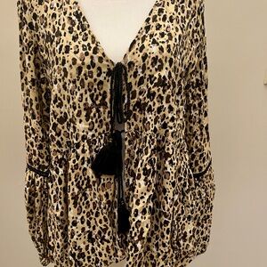 Kivari Leopard Print Blouse with Tassels